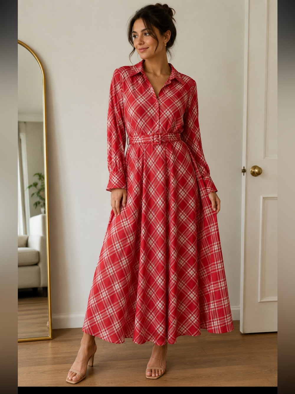 Vantage plaids red and white maxi dress lined In great condition
